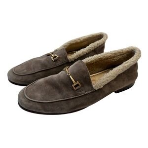 Sam Edelman Suede Loafers Shearling Lined Gold Hardware Comfort Womens Size 7